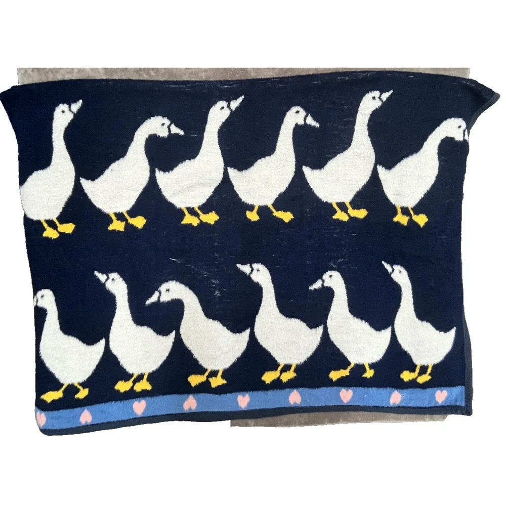 Vintage Vuteks Crown Crafts Goose Blanket Reversible 58x84 Hearts Cottagecore